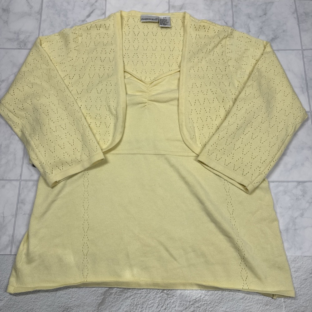 Fashion‎ Bug Women's Yellow Knit Open Front Cardigan Sweater & Tank Set 18/20